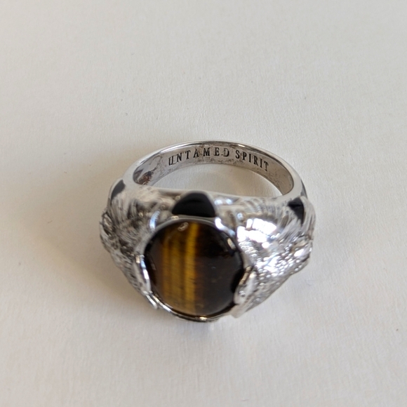 Bradford Exchange Untamed Spirit Tigers Eye Ring Eagle Flanked in Box sz 14¼ - Picture 8 of 12